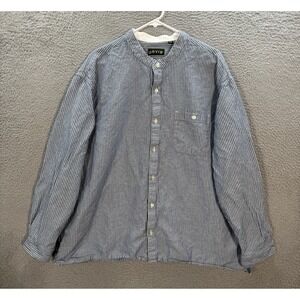 Orvis Shirt Adult 2XL XXL Blue White Striped Linen Blend Coastal Nautical Mens